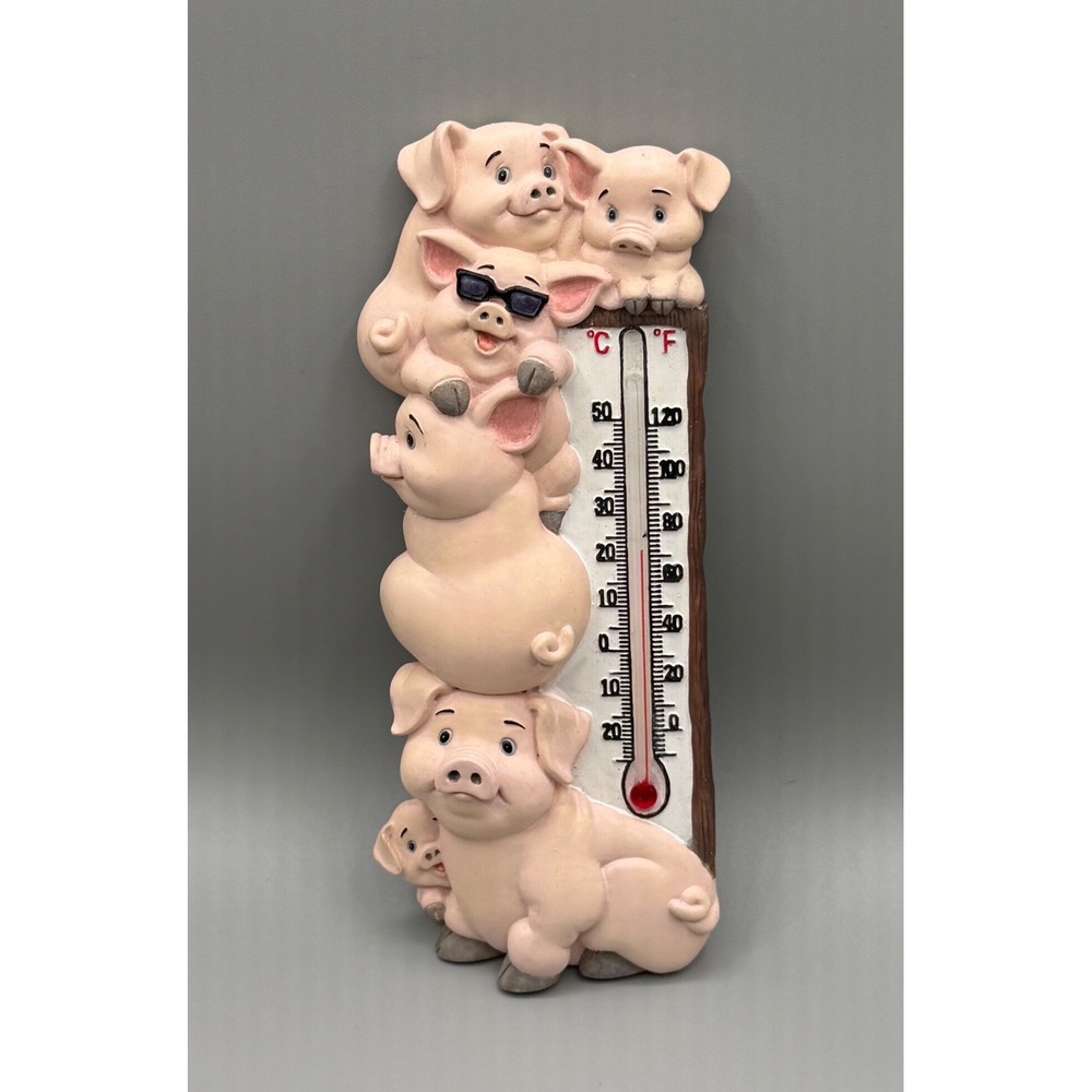 Spoontiques Pig Stack Wall Thermometer Resin Farmhouse Decor Pink Pigs Sunglasse